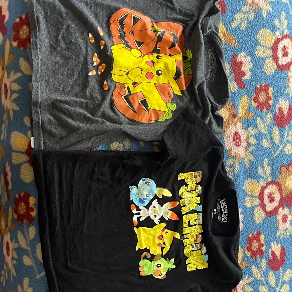 Pokemon Kids Long Sleeve Tees - Black and Gray with Yellow and Orange